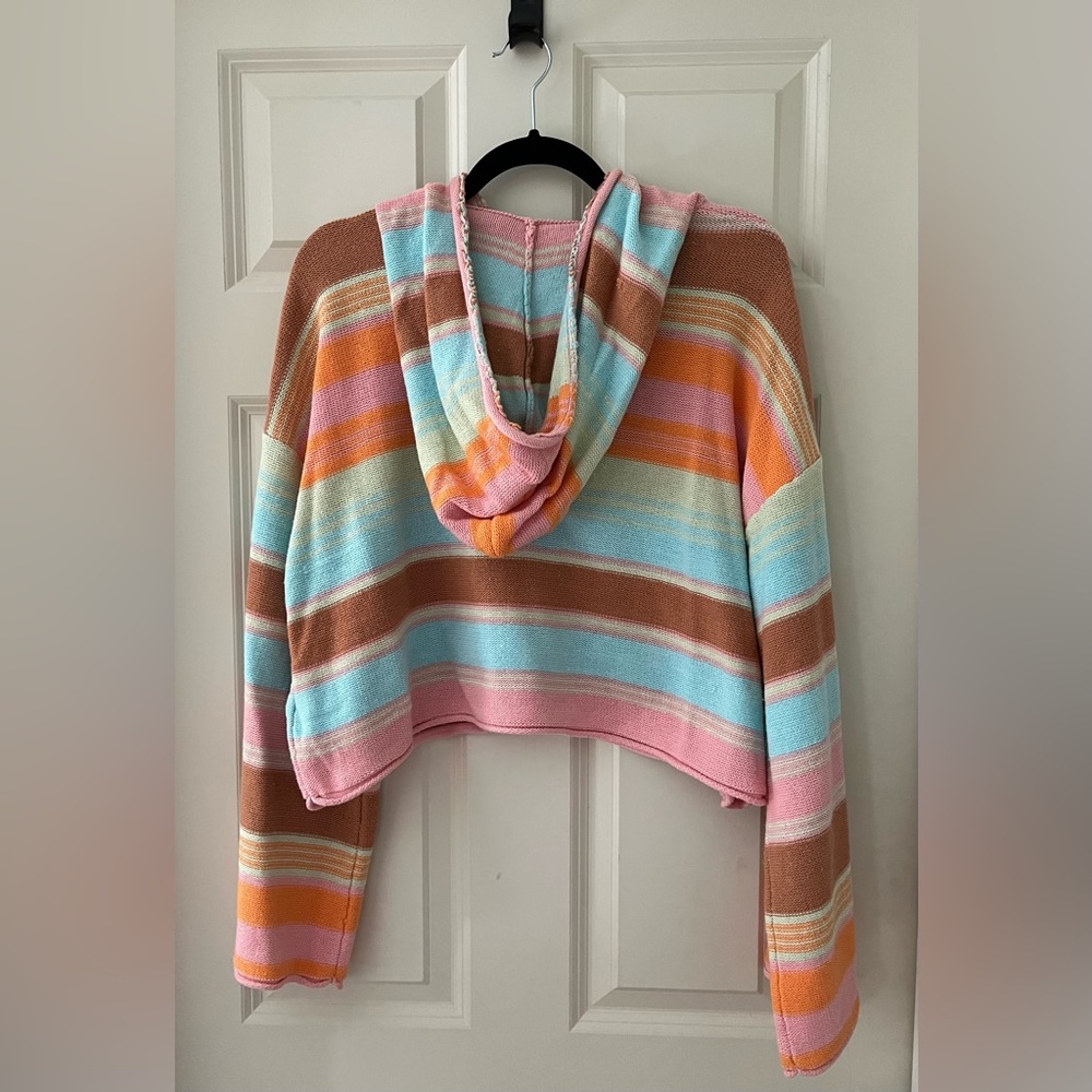 NWT Roxy Women's Sunbaked Shores Crop Hooded Sweater Stripes Spring size L loose - Picture 3 of 8